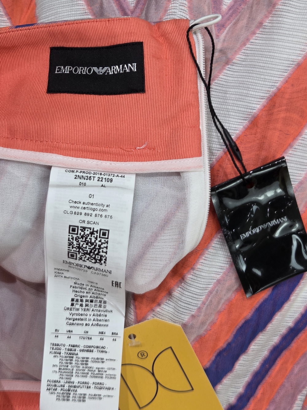 Emporio Armani Chevron Pleated Midi Skirt | Multicolor Textured Cotton Blend | - Picture 5 of 16
